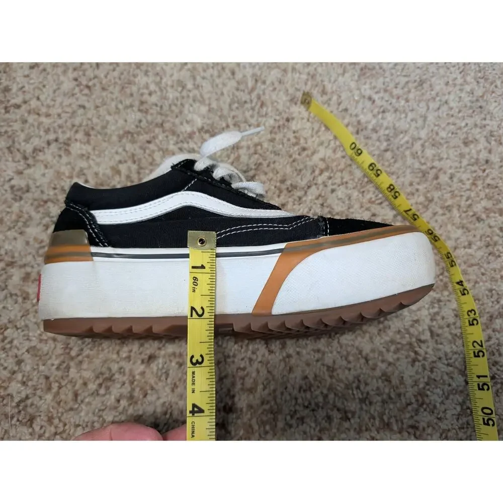 Vans Old Skool Stacked Black White Gum Sole Platform Shoes Mens 5.5 Womens 7